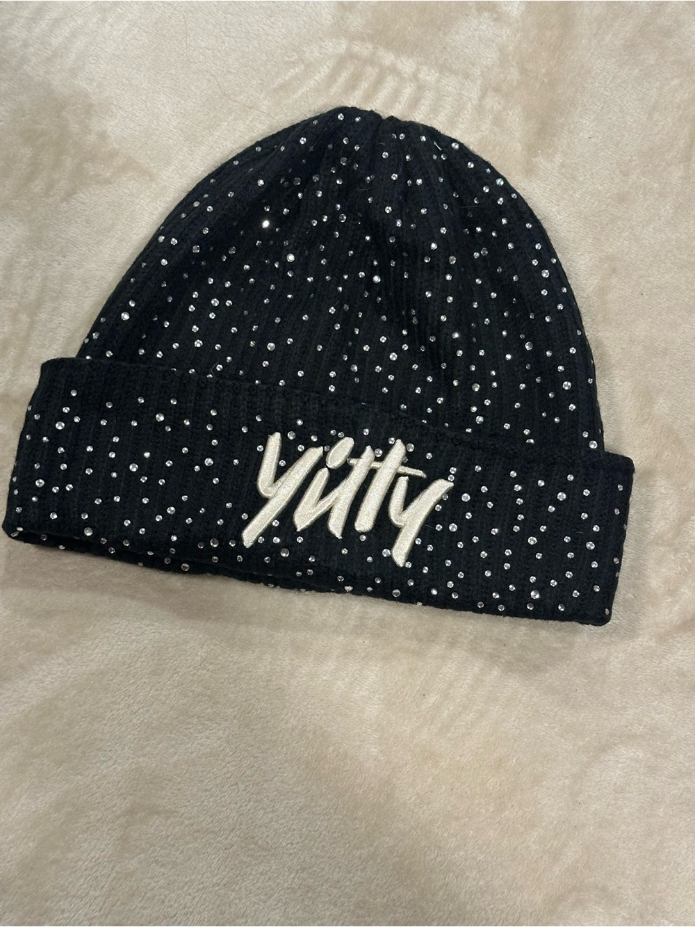 YITTY Black Knit Beanie with Embellished Logo